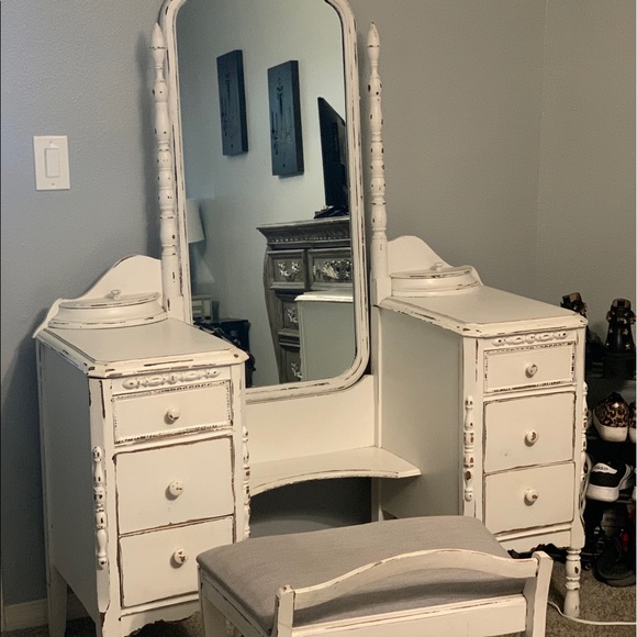Storage & Organization Vintage Makeup Desk W Large Mirror And Seat